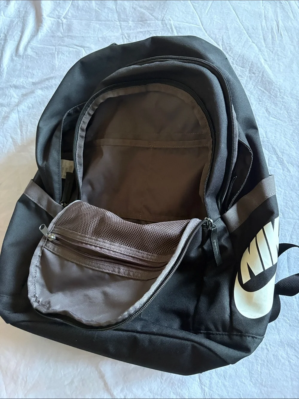 Nike Black Backpack with White Logo and Gray Accents